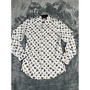 Tom Baine Halloween Collection Slim Fit Mens Shirt M White  Pumpkin & Bat Print